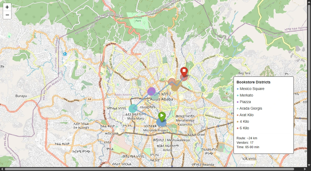 Addis Ababa bookstore circuit route